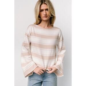 BALTIC BORN Astoria Striped Top Beige Cream Bell Sleeve Sweater NWT | XL